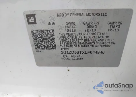 2020 Chevrolet Malibu Fwd Lt z USA, uszkodzony, nr VIN 1G1ZD5STXLF044940